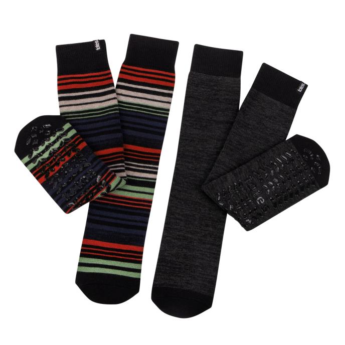 totes toasties Mens Original Slipper Socks (Twin Pack) Stripe