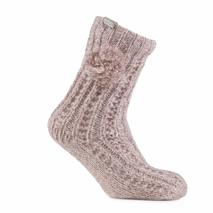 totes Ladies Luxury Sparkle Slipper Sock with Pom Pom