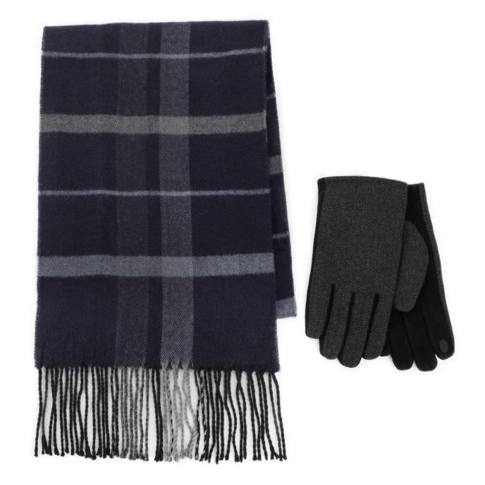 totes Mens Wool Blend Check Scarf and Thermal Lined Glove Gift Set