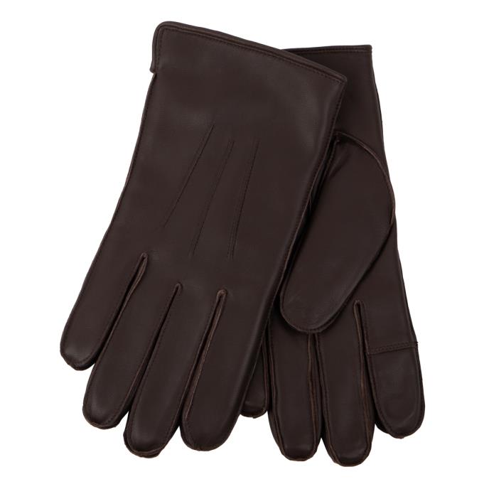 Isotoner Mens Premium 3 Point Leather SmarTouch Glove With Faux Fur Lining Chocolate