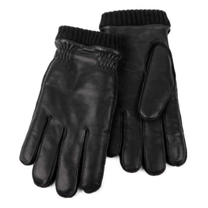 Isotoner Mens Premium Leather Glove With Rib Knit Cuff & Sheepskin Lining