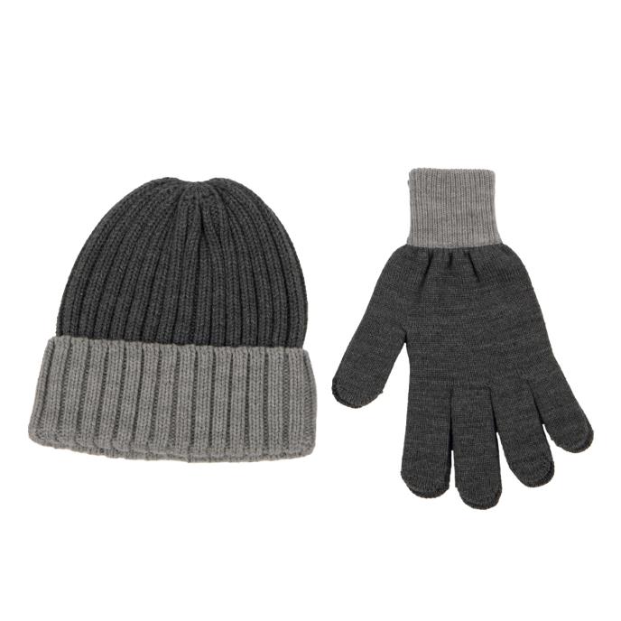 totes Mens Chunky Knitted Hat &amp; Gloves Gift Set Charcoal
