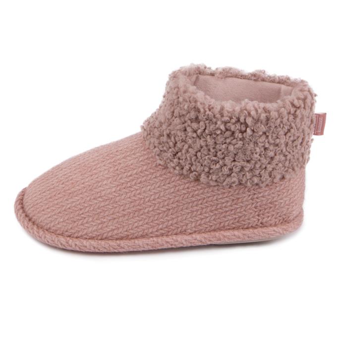 Isotoner Ladies Cable Boot Slipper Pink