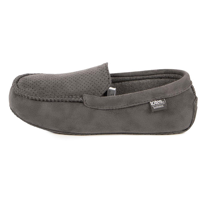 Isotoner Mens Airtex Suedette Moccasin Slippers Grey