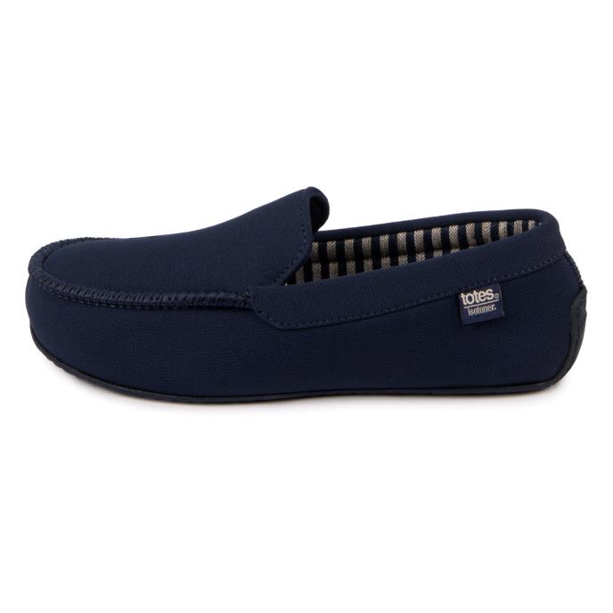 Isotoner Mens Textured Moccasin Slipper With Striped Lining