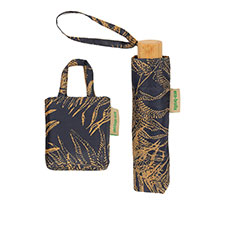 totes ECO-BRELLA® Supermini Fern Leaves Print Umbrella & Matching Shopping Bag 