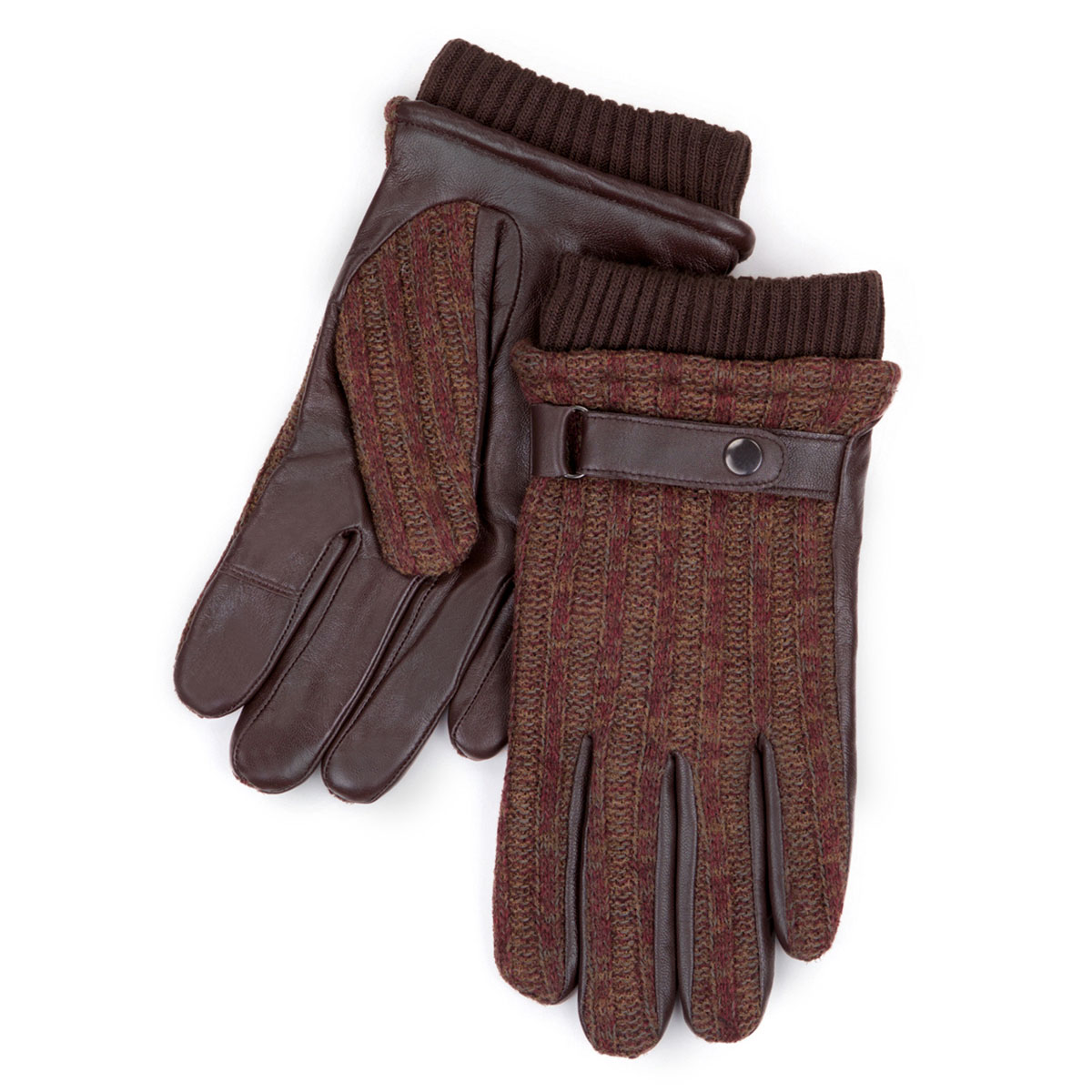 Isotoner Mens Smartouch Ribbed Leather Gloves totes ISOTONER
