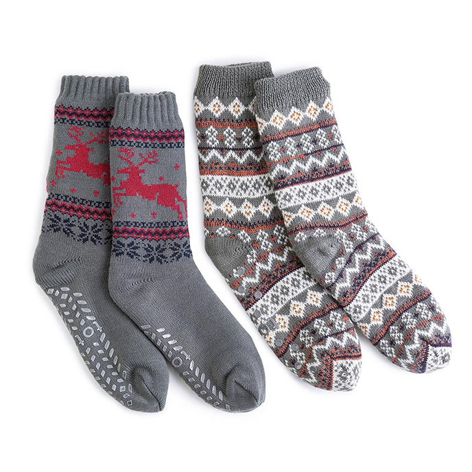 totes Mens Sherpa Lined Fair Isle Slipper Socks totes ISOTONER