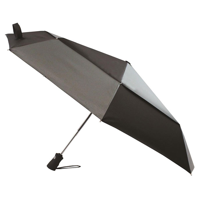 totes Wonderlight Auto Double Canopy Umbrella Black & Grey totes ISOTONER