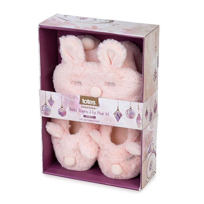 totes Ladies Novelty Eyemask & Slipper Set Pink Rabbit totes ISOTONER