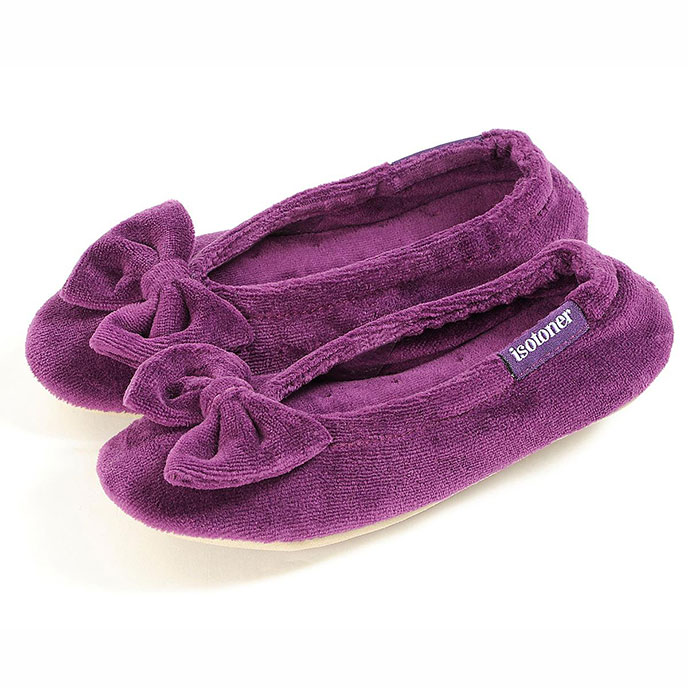 isotoner Childrens Velour Big Bow Ballerina Slippers eBay