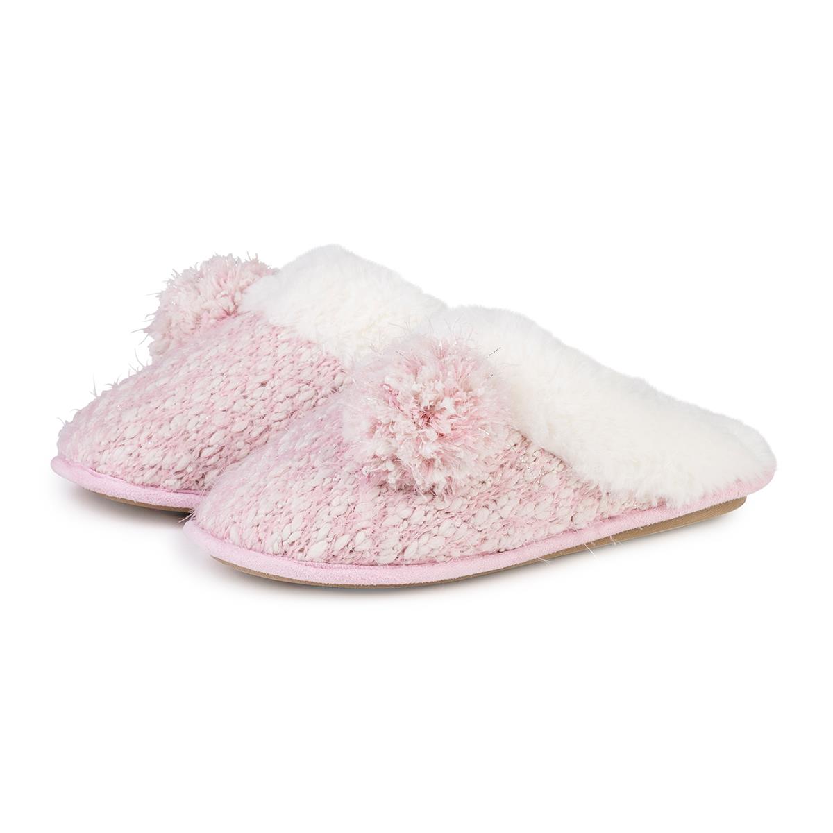 totes Ladies Knit Pom Pom Mule Slippers totes ISOTONER