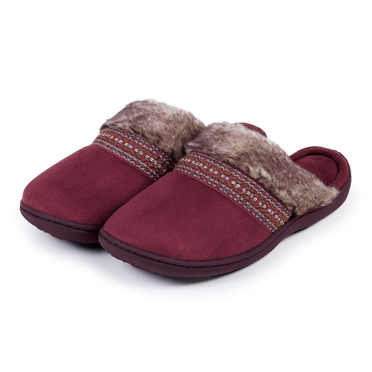 Isotoner Ladies Woodland Mule Slippers With Fur Cuff eBay
