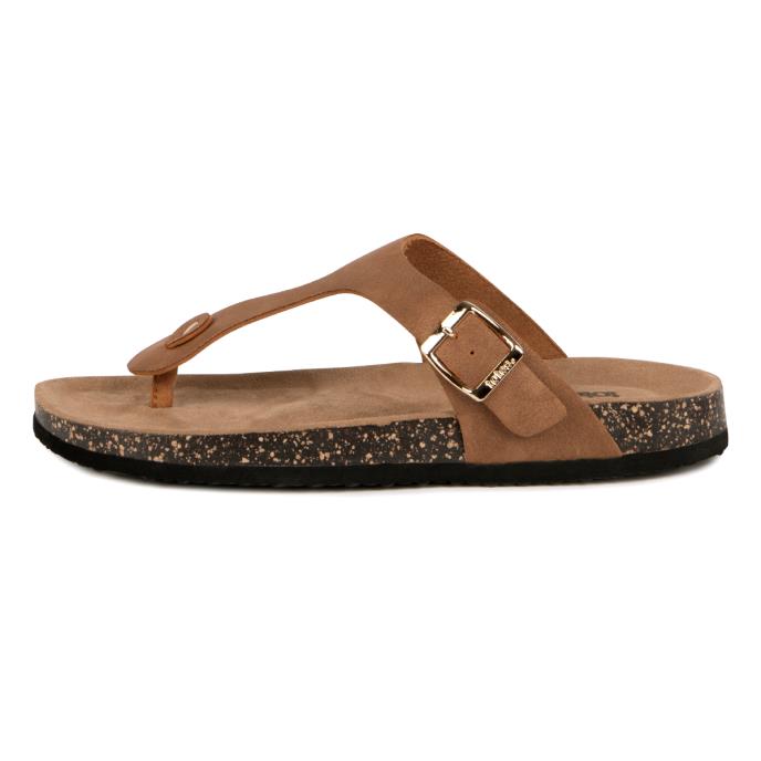 totes Ladies PU Buckle Toe Post Tan