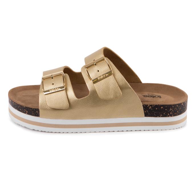 totes&#174; Ladies Double Buckle Platform Slide Gold