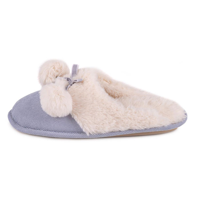 totes Ladies Cord Faux fur Lined Mule Slipper Blue