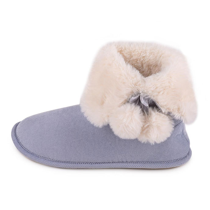 totes Ladies Suedette Fur Bootie Slipper Blue