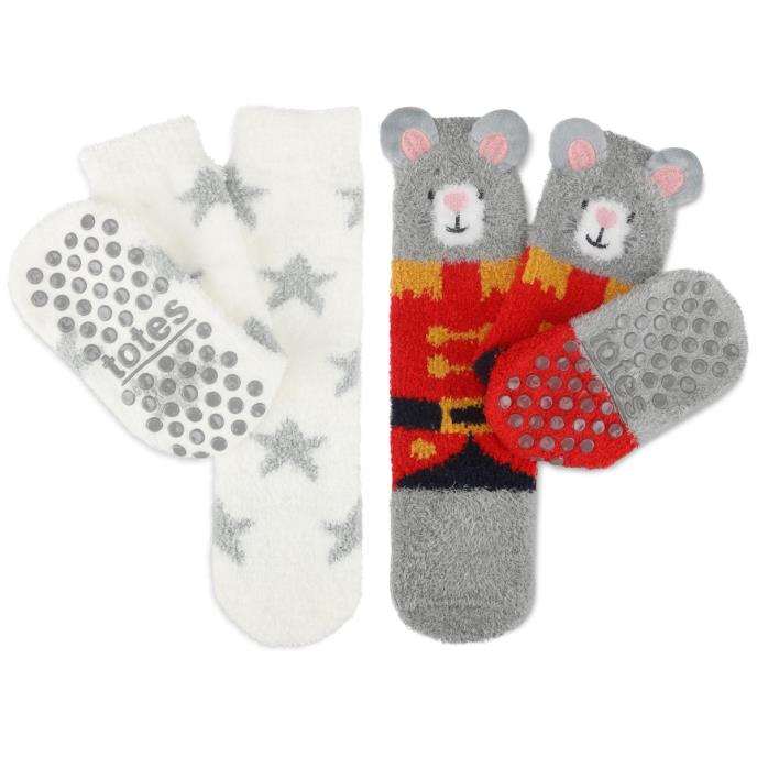 totes toasties® Childrens Super Soft Slipper Socks (Twin Pack) Mouse