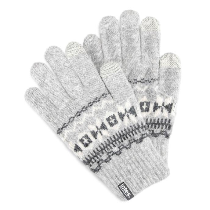 totes toasties® Ladies Stretch Knitted SmarTouch Gloves Grey Fair Isle
