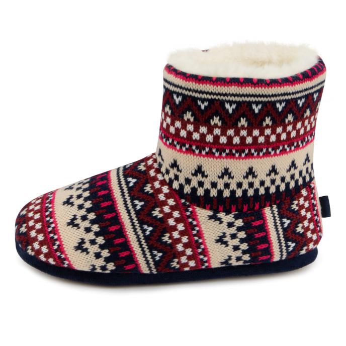 totes Ladies Fair Isle Knit Boot Slippers