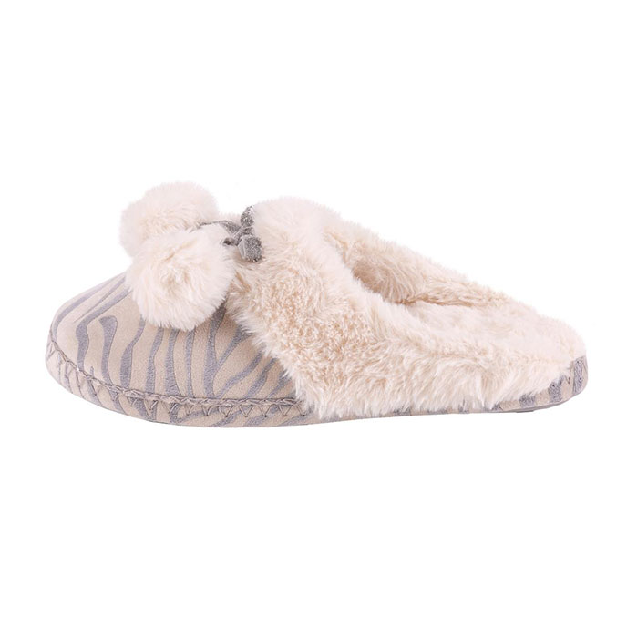 totes Ladies Zebra Mule Slipper Grey