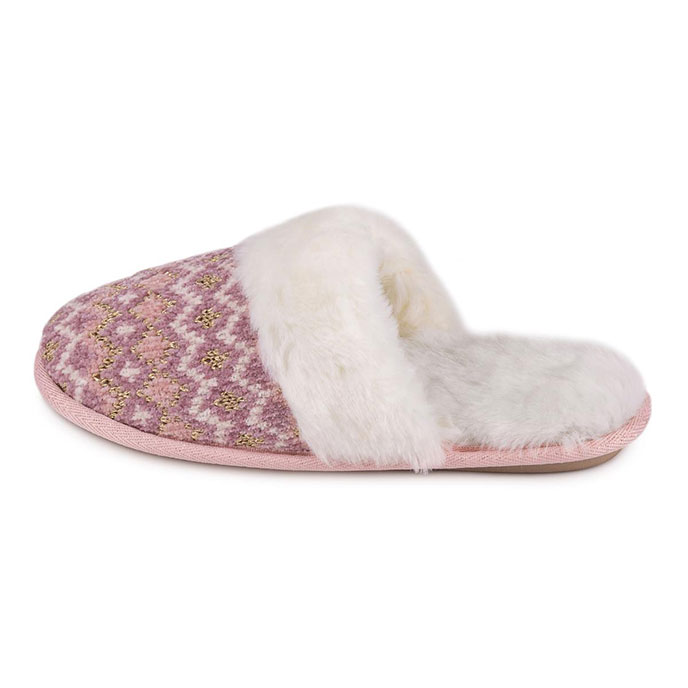 totes Ladies Fair Isle Knitted Mule Slipper Pink Multi