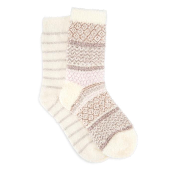 totes toasties® Ladies Fluffy Bed Socks (Twin Pack) Lilac / White