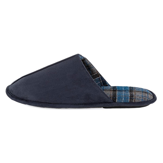 totes Mens Suedette Mule Slipper with Check Lining Navy