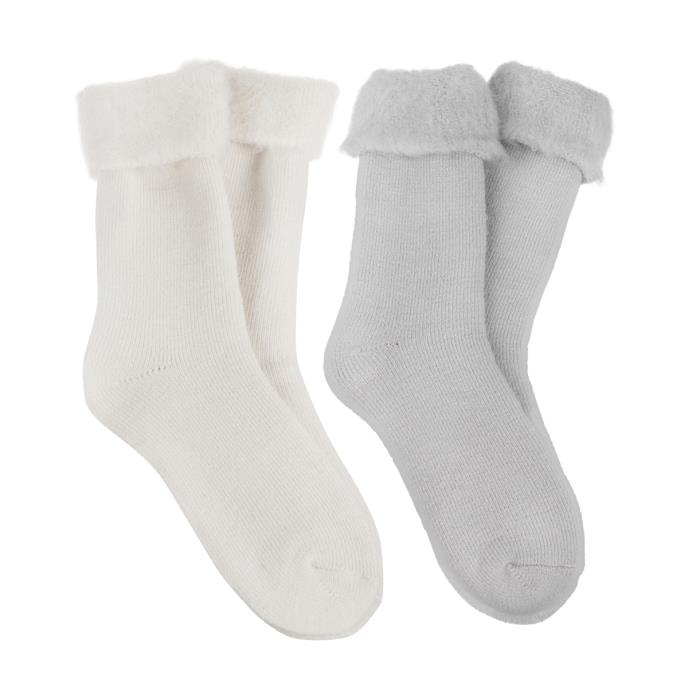 totes toasties&#174; Ladies Premium Twin Pack Recycled Brushed Thermal Bed Sock Grey / Oat