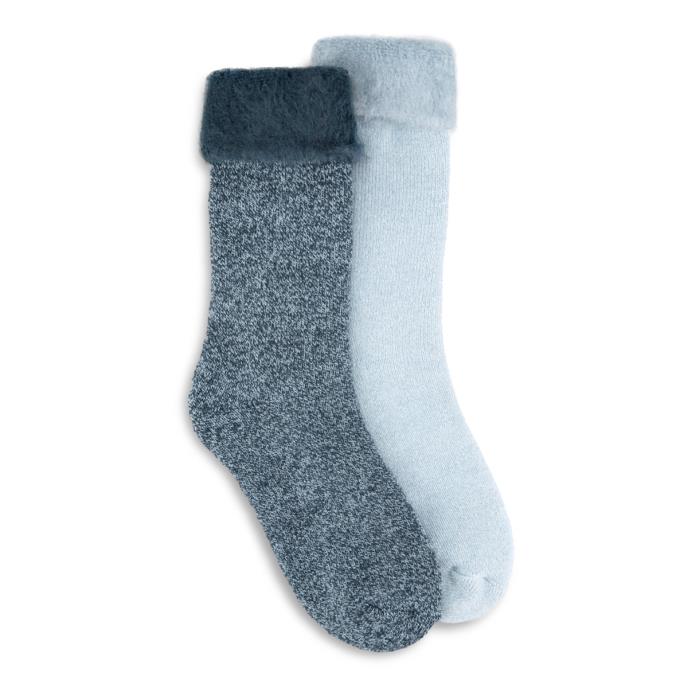 totes toasties® Ladies Premium Brushed Thermal Bed Sock (Twin Pack) Denim / Blue