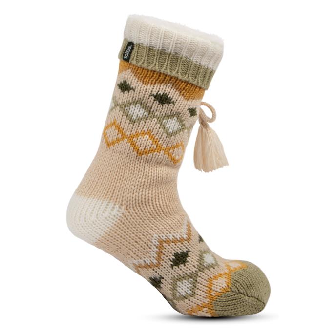 totes Ladies Fair Isle Slipper Socks Ochre