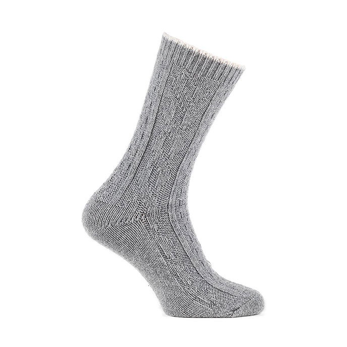 totes Ladies Cashmere Blend Slouch Bed Socks with Cable Knit Detail  Grey Marl