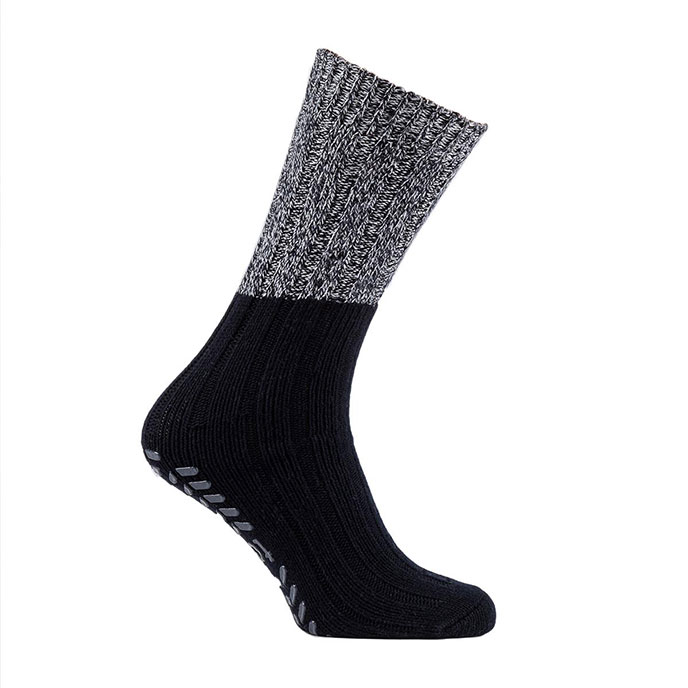 totes Mens Natural Wool Blend Slipper Sock with Tread Navy