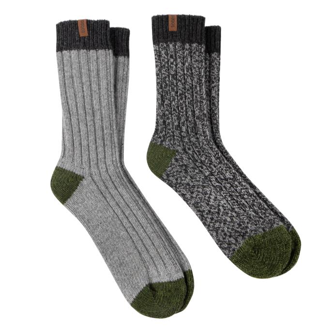 totes Mens Chunky Twist Wool Blend Boot Socks (Twin Pack) Grey / Khaki