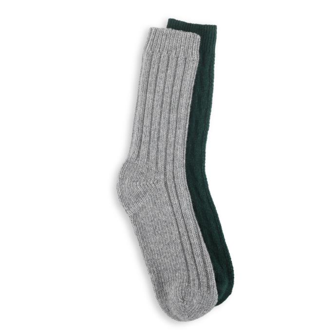 totes toasties® Mens Chunky Thermal Wool Blend Slipper Socks (Twin Pack) Grey / Green
