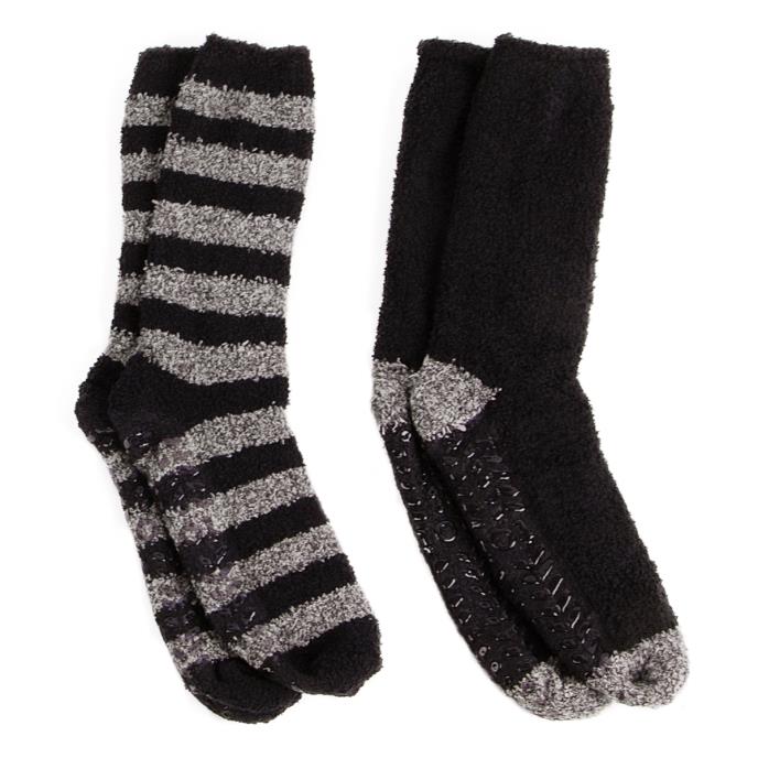 totes toasties Mens Supersoft Socks (Twin Pack)  Black/Grey