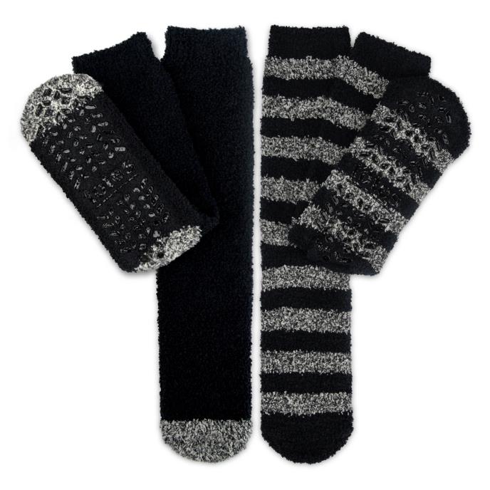 totes toasties® Mens Supersoft Twin Pack Slipper Socks Black / Grey