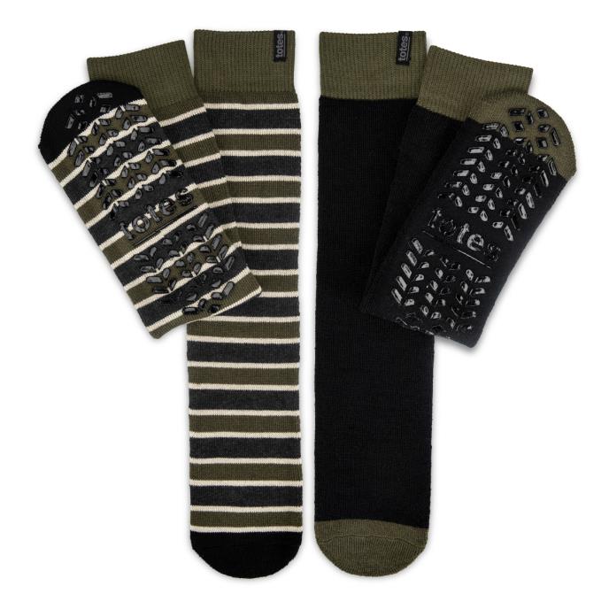 totes toasties® Mens Original Slipper Sock (Twin Pack) Stipe / Plain