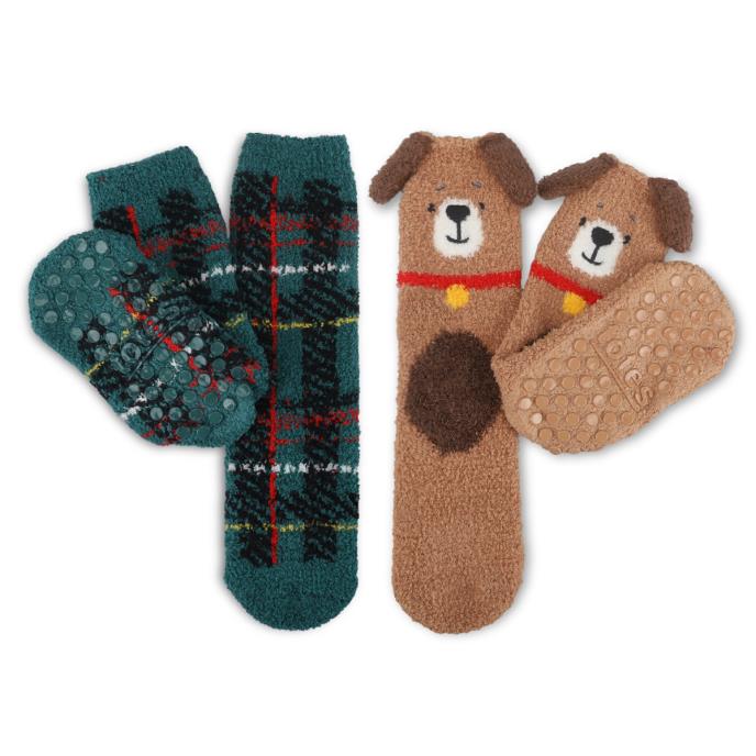 totes toasties® Boys Super Soft Slipper Socks (Twin Pack) Dog