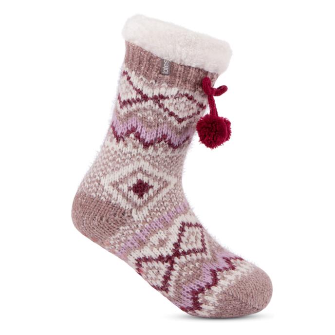 totes Ladies Fair Isle Chenille Slipper Socks Berry