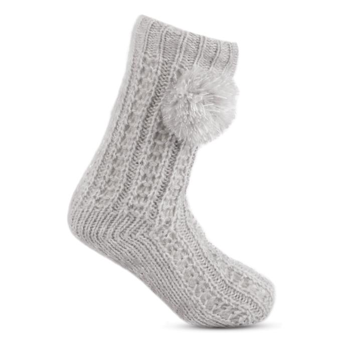 totes toasties&#174; Ladies Luxury Sparkle Slipper-Sox With Pom Grey