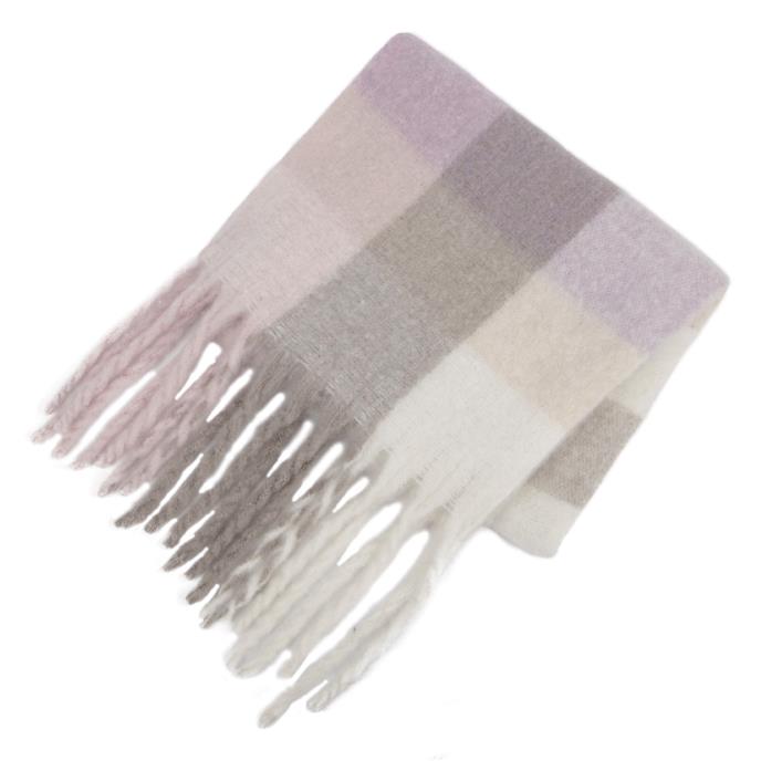 totes Ladies Chunky Check Woven Blanket Scarf Lilac / Cream