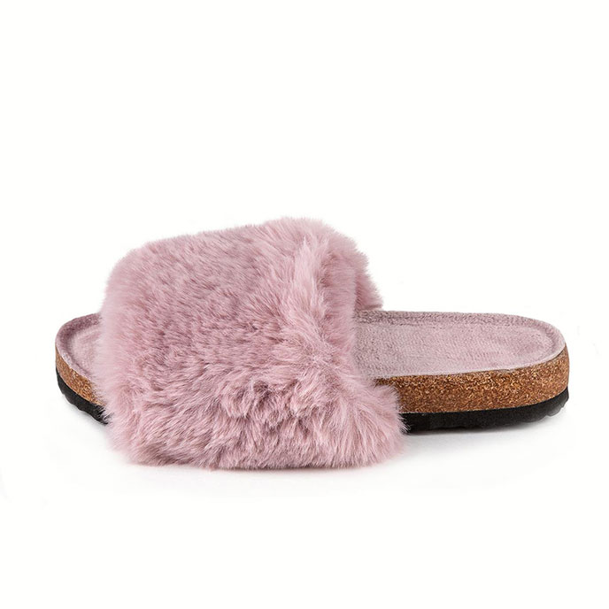 totes Ladies Cork Sole Faux Fur Slider