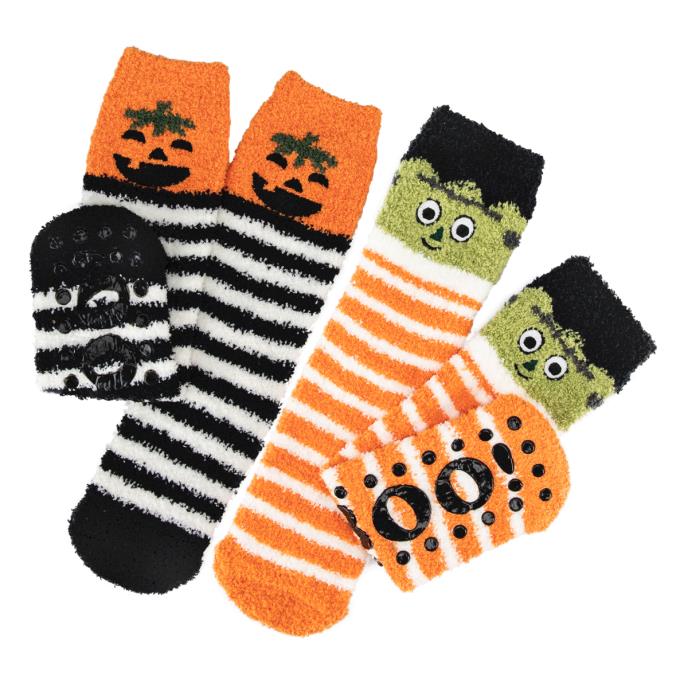 totes toasties&#174; Kids Super Soft Slipper Socks (Twin Pack) Monster / Pumpkin