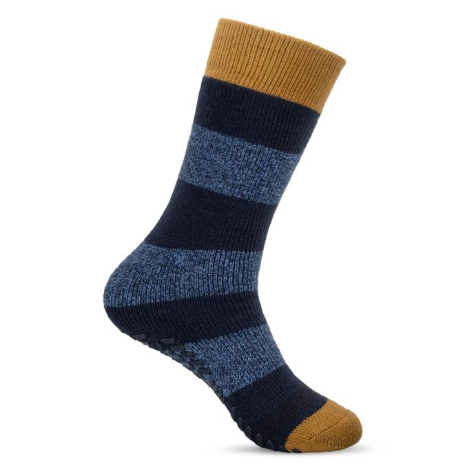 totes toasties® Mens Thermal Brushed Original Slipper Socks Blue / Mustard Stripe