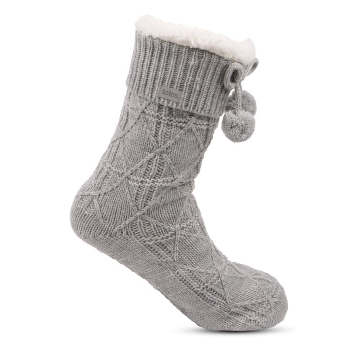 totes Ladies Texture Slipper Socks Grey