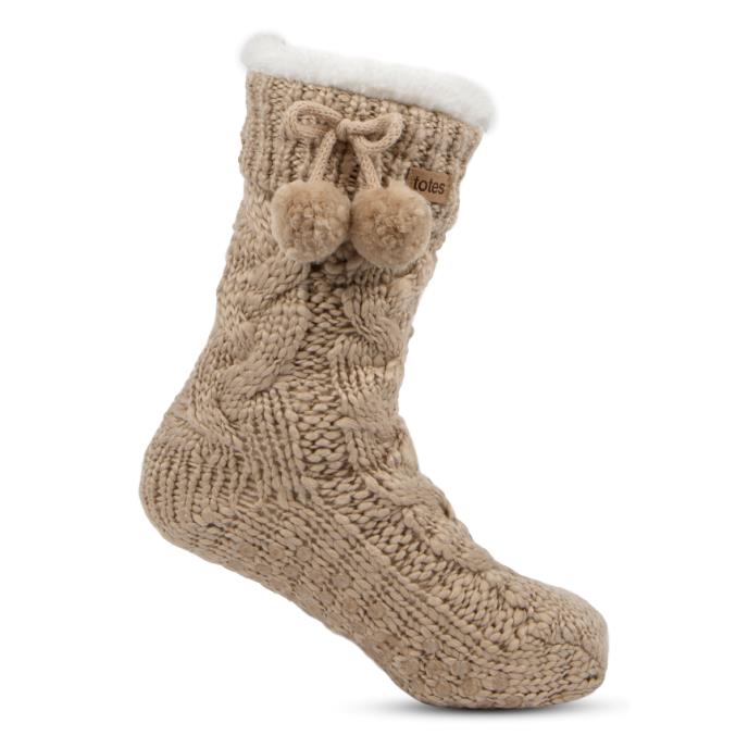 totes Ladies Chunky Knit Slipper Socks Oat