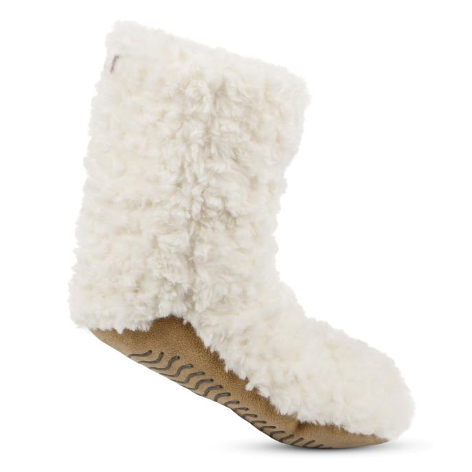 totes Ladies Faux Fur Slipper Socks Cream