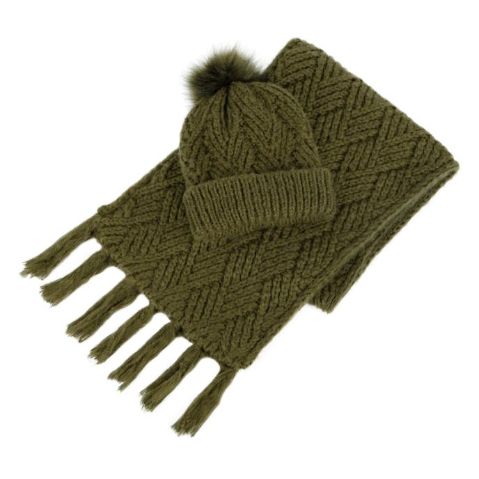 totes Ladies Knitted Hat &amp; Scarf Gift Set Khaki