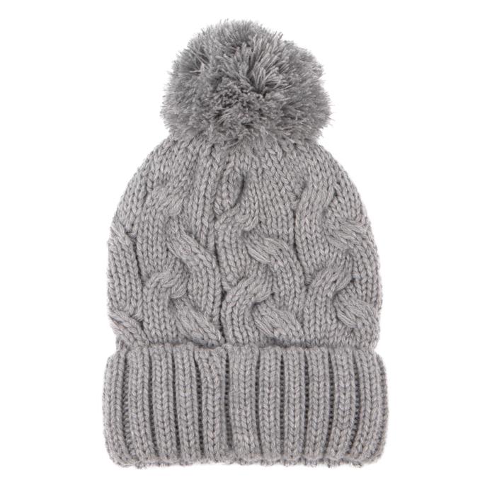 totes Ladies Cable Knit Hat with Pom Pom Detail Grey